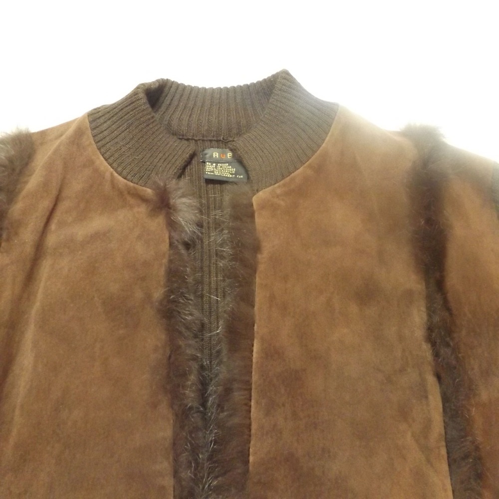 Ruby Cho Vintage 80's Leather and Rabbit and Wool Blend Zip Sweater, Size M